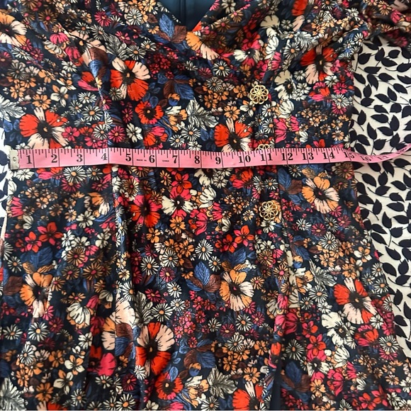 Sage Multicolored Velvet Floral Short Puffy Sleeve 3 Front Buttons Shift Dress S - Picture 14 of 16